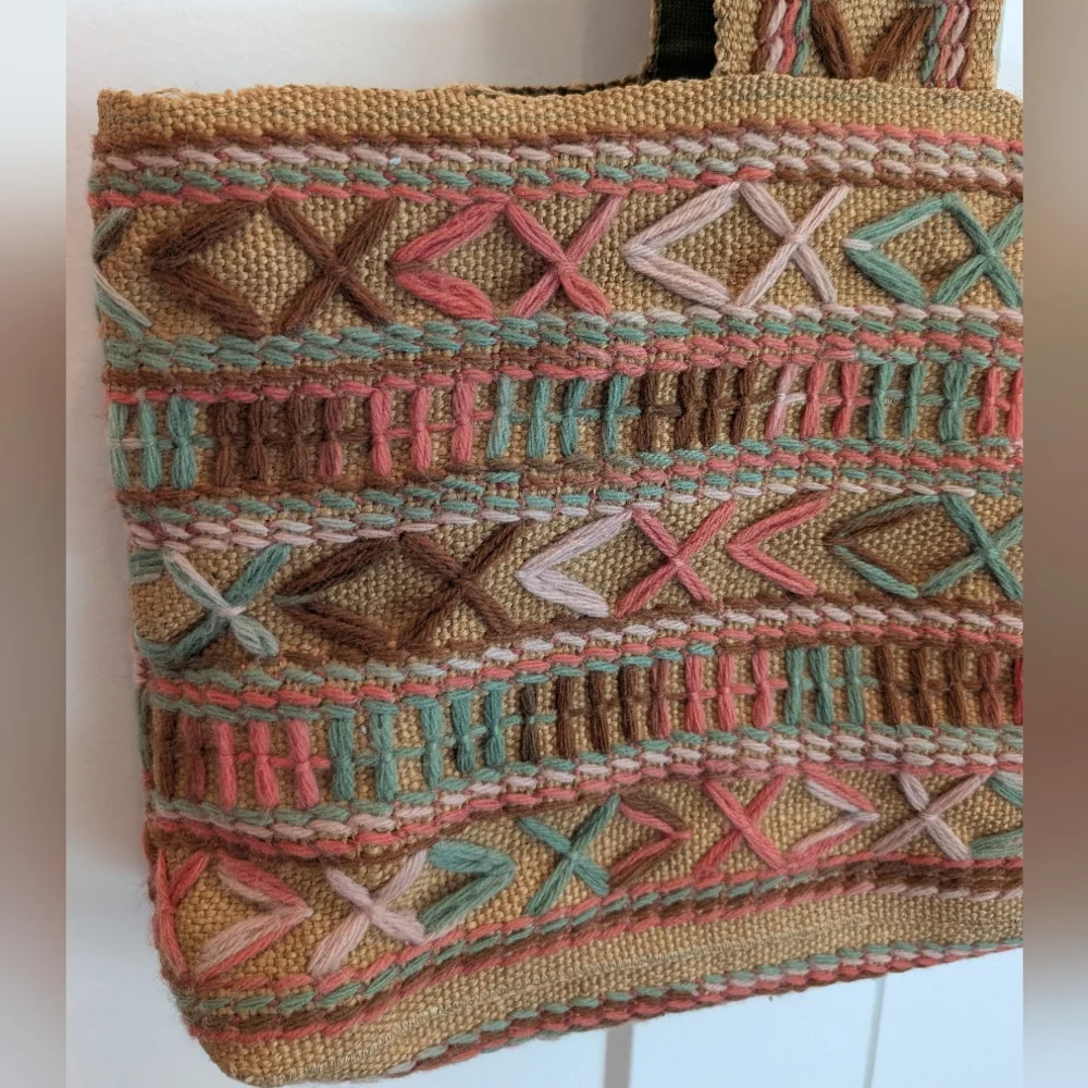 Bohemian Boho Multicolor Embroidered Woven Tote Bag
